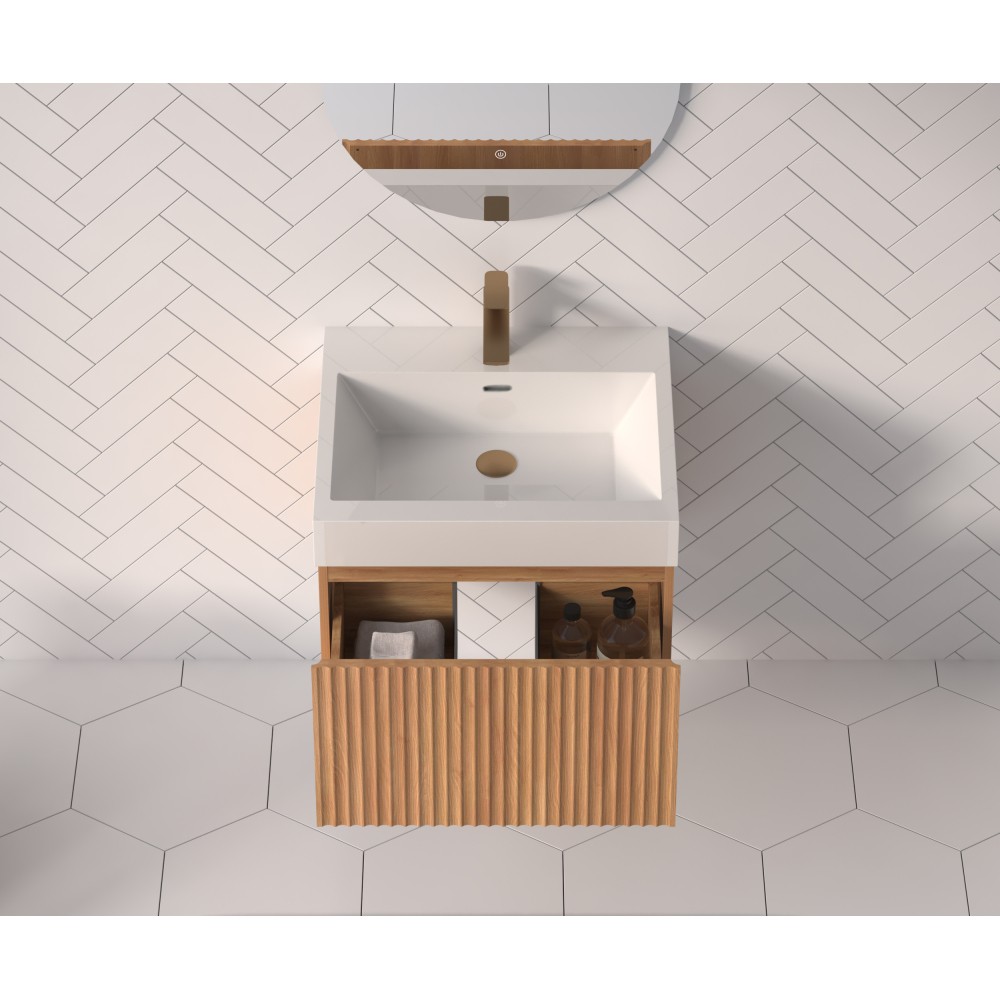 24in Wall Mounted Floating Bathroom Vanity Sink Integrated Basins Acacia Plywood