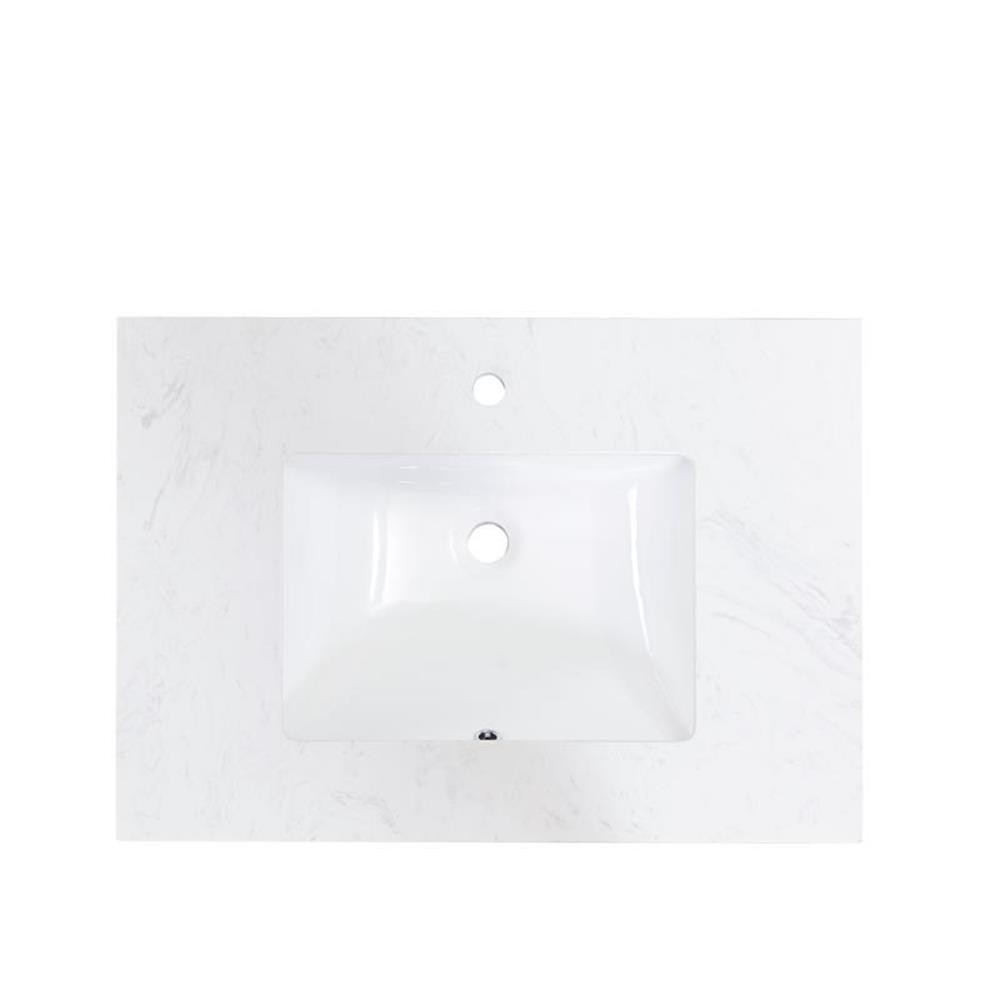 Pemberly Row 37″ Composite Stone Vanity Top in White with White Single Basin