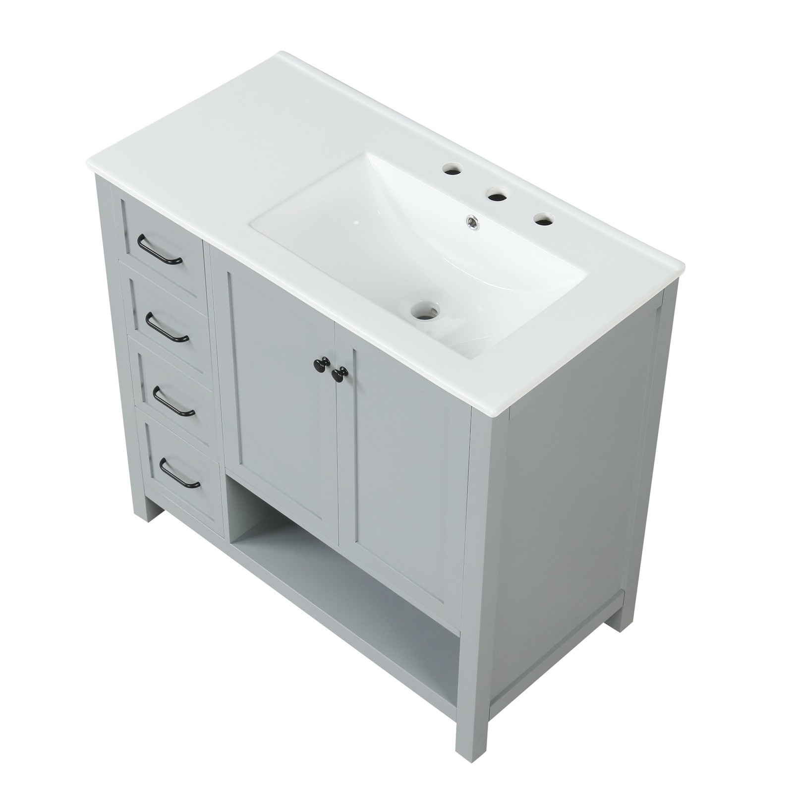 36″ Bathroom Vanity with Sink Top, Cabinet, Two Doors, Two Drawers, Grey