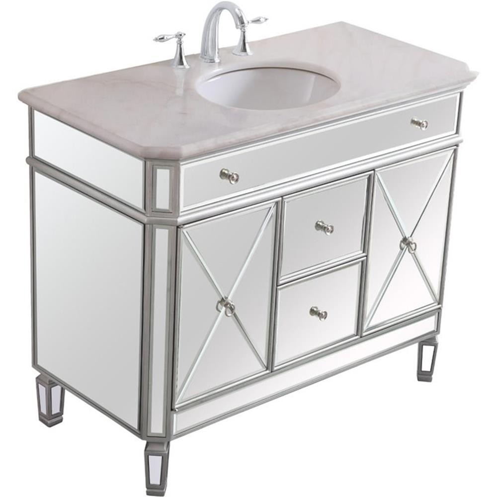 Elegant Decor Camille 42″ Single Marble Top Mirrored Bathroom Vanity in Silver