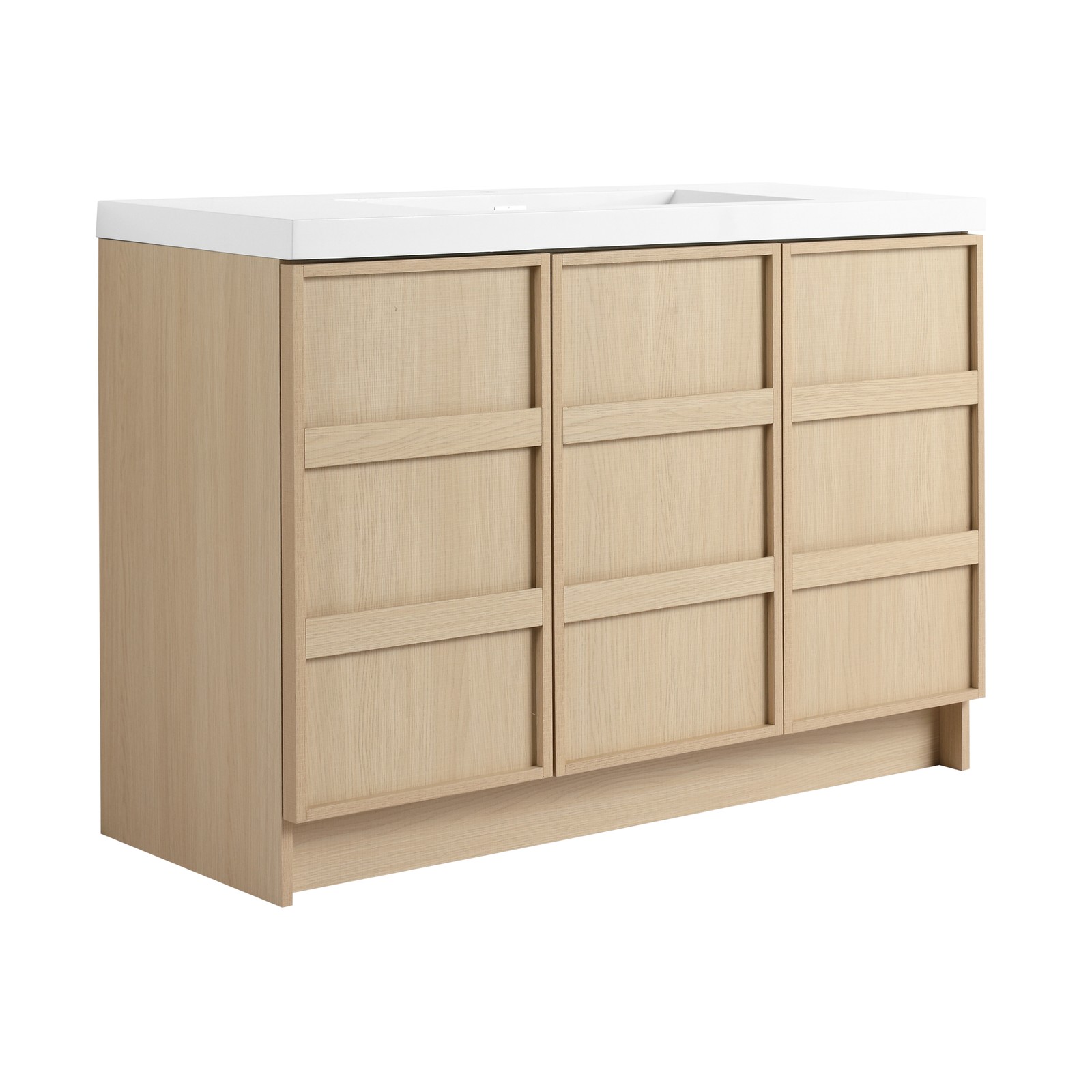 48 Inch Plywood Freestanding Bathroom Vanity Cabinet 3 Doors With Resin Sink Oak