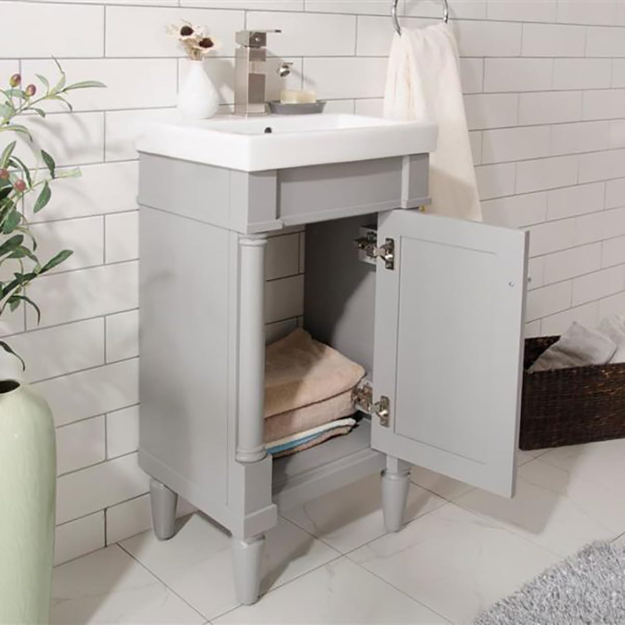 18-inch Gray Sink Vanity, Freestanding Bathroom Storage Cabinet