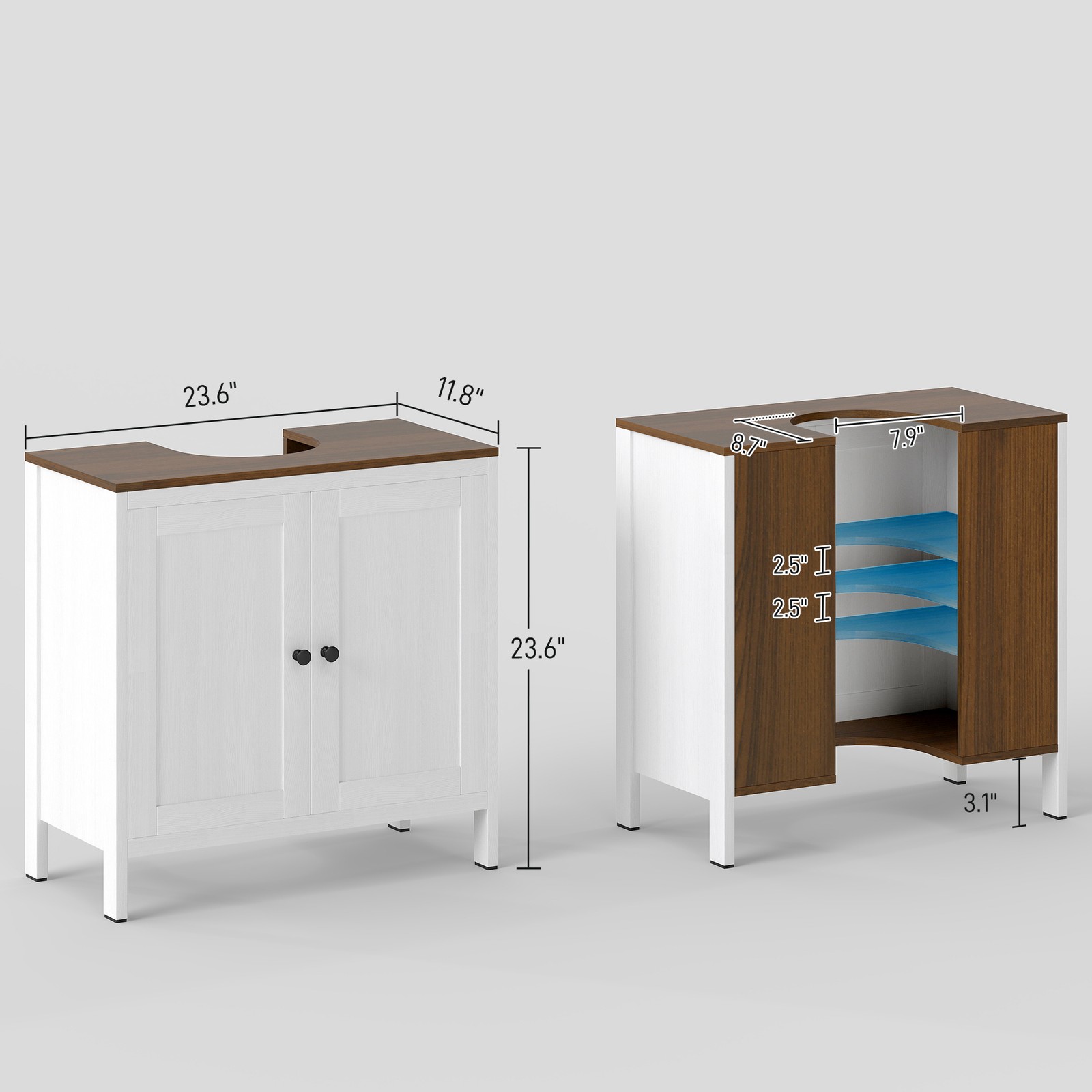 Bathroom Sink Cabinet, Freestanding Under Sink Cabinet Doors Adjustable Shelf