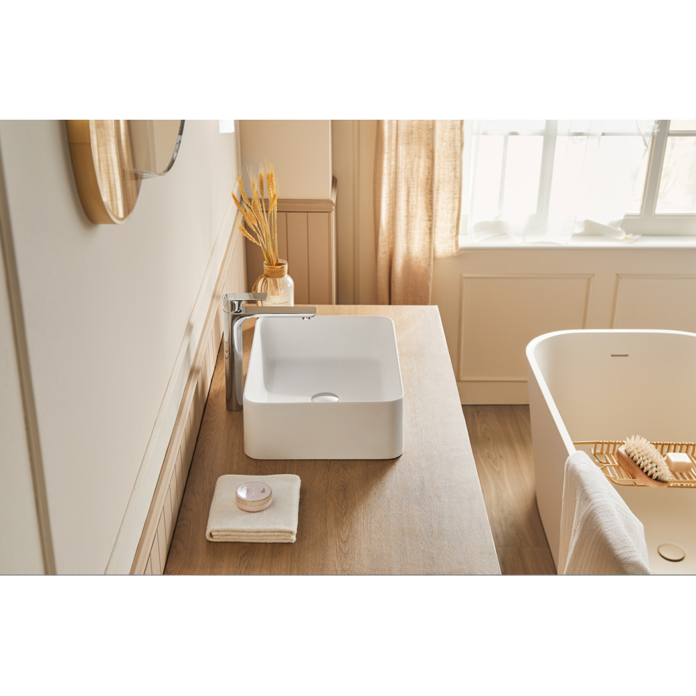20″ x 14″ Solid Surface Vessel Bathroom Sink Basin in Matte White