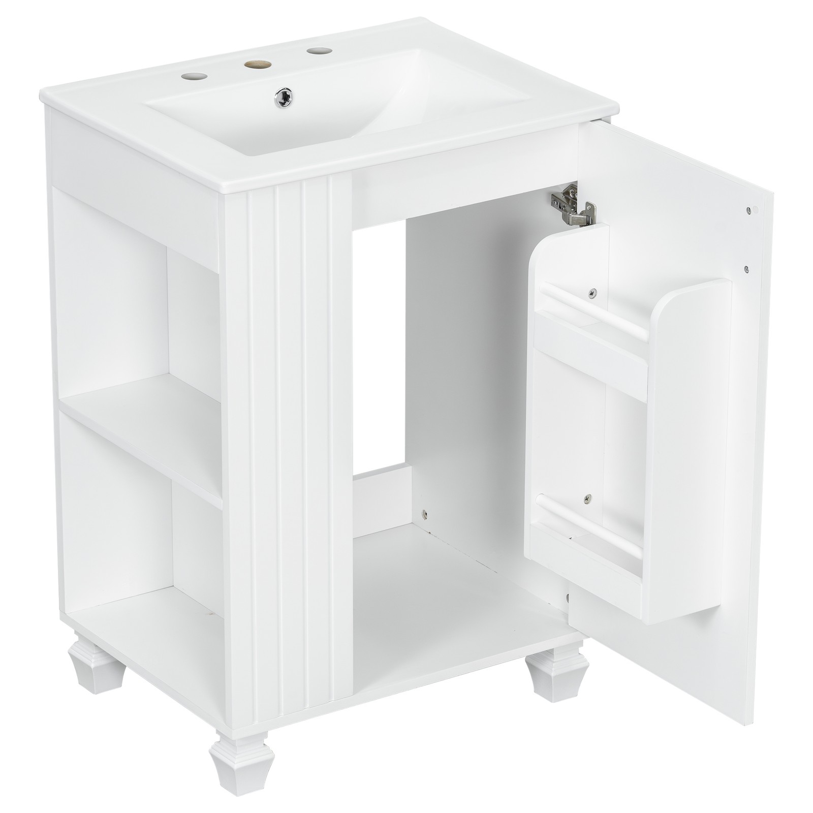 Dressing table with water trough frame, open storage, soft closed door
