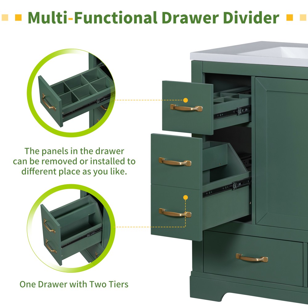 Bathroom Vanity Base Cabinet Six-Drawer Design Features Adjustable Shelves