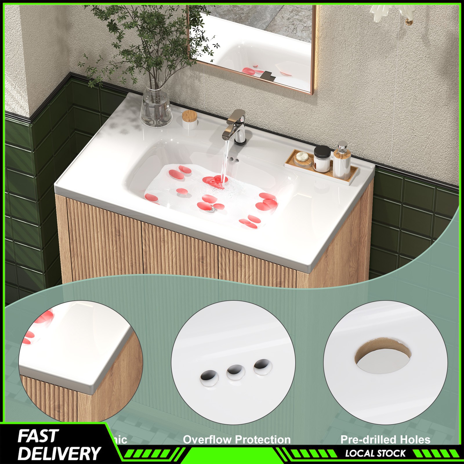 31″ Storage Cabinet Ceramic Sink Bathroom Vanity W/ Drawers Bathroom Cabinet Set