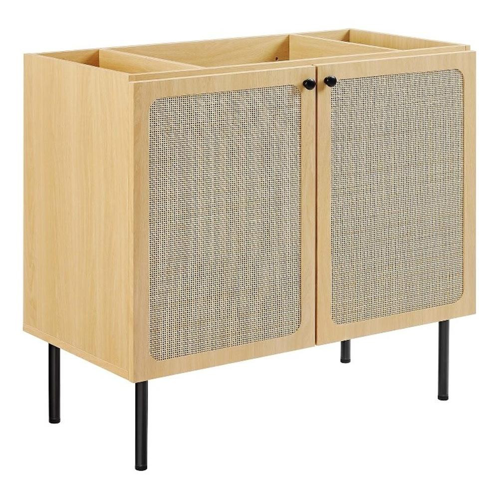 Modway Chaucer 36″ Wood & Rattan Bathroom Vanity Cabinet in Oak