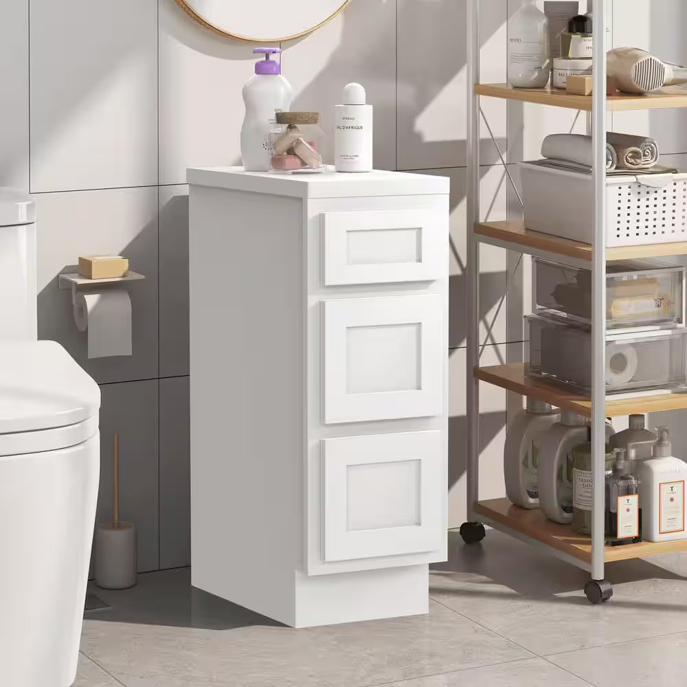 12 In. W X 21 In. D X 32.5 In. H 3-Drawers Bath Vanity Cabinet Only in White (Un