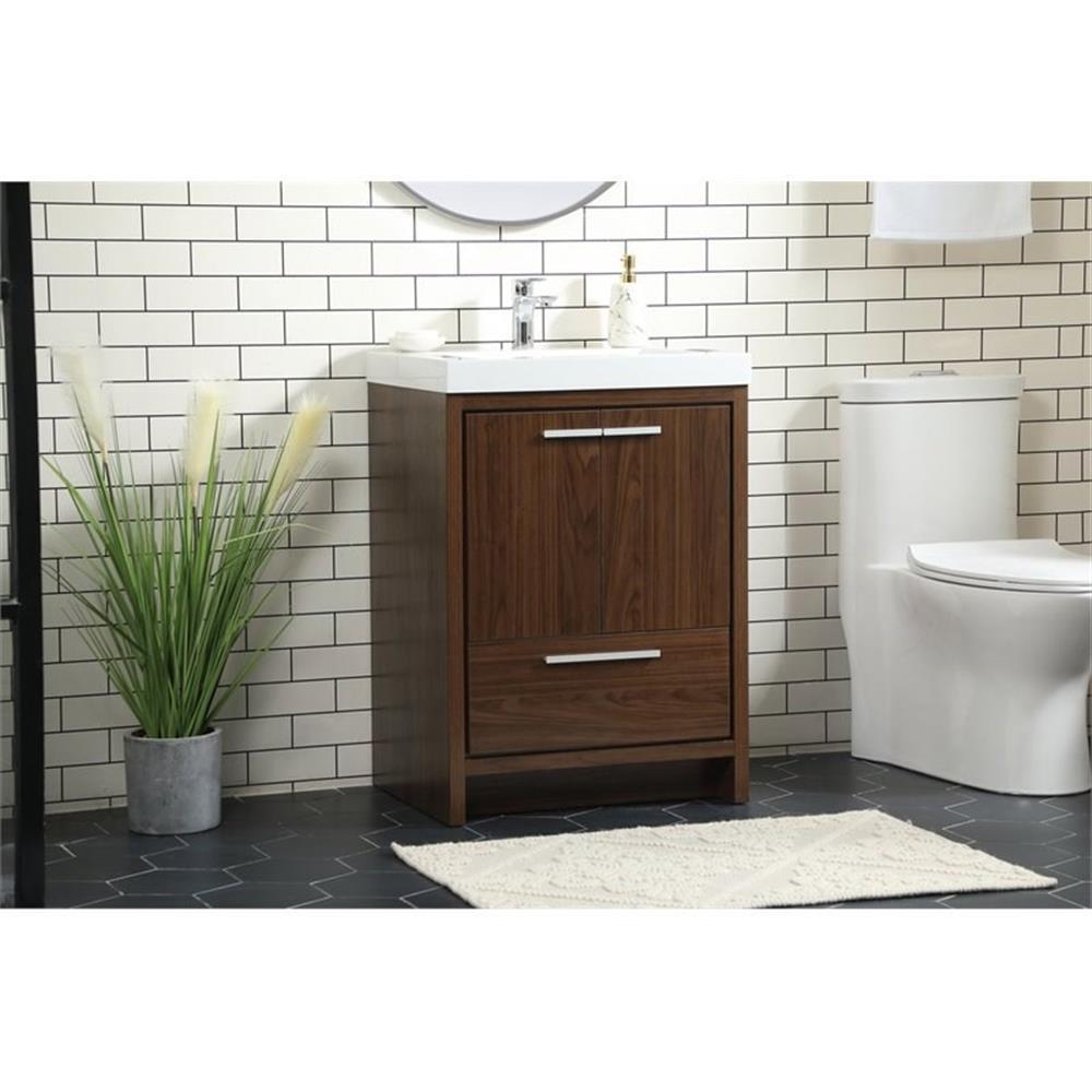 Elegant Decor Wyatt 24″ Aluminum Alloy and MDF Single Bathroom Vanity in Walnut