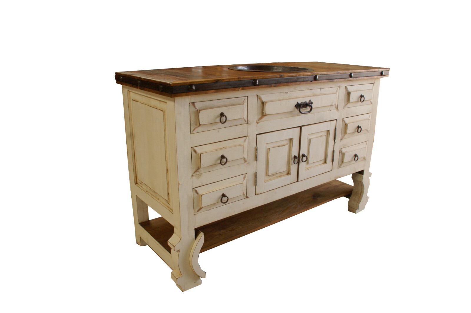 Saint Anthony Rustic Bathroom Vanity Furniture With Copper Sink