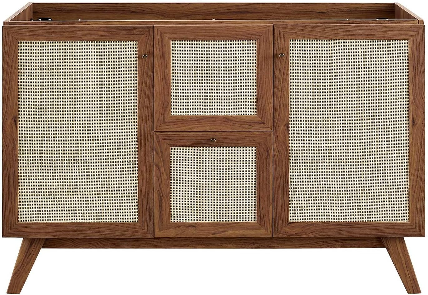 Soma Walnut Rattan Weave Bathroom Vanity Cabinet, 48” Sink Compatible