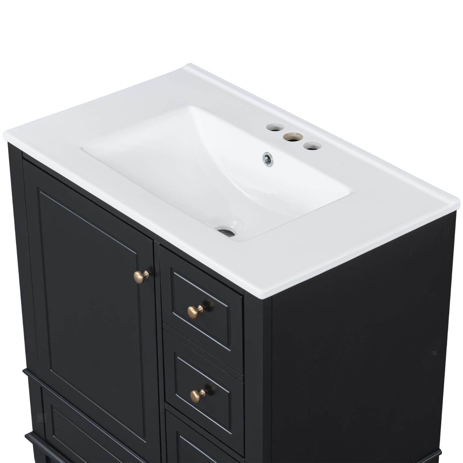 30″ Bathroom Vanity with Sink, Door with Shelf and Three Drawers, Soft Close