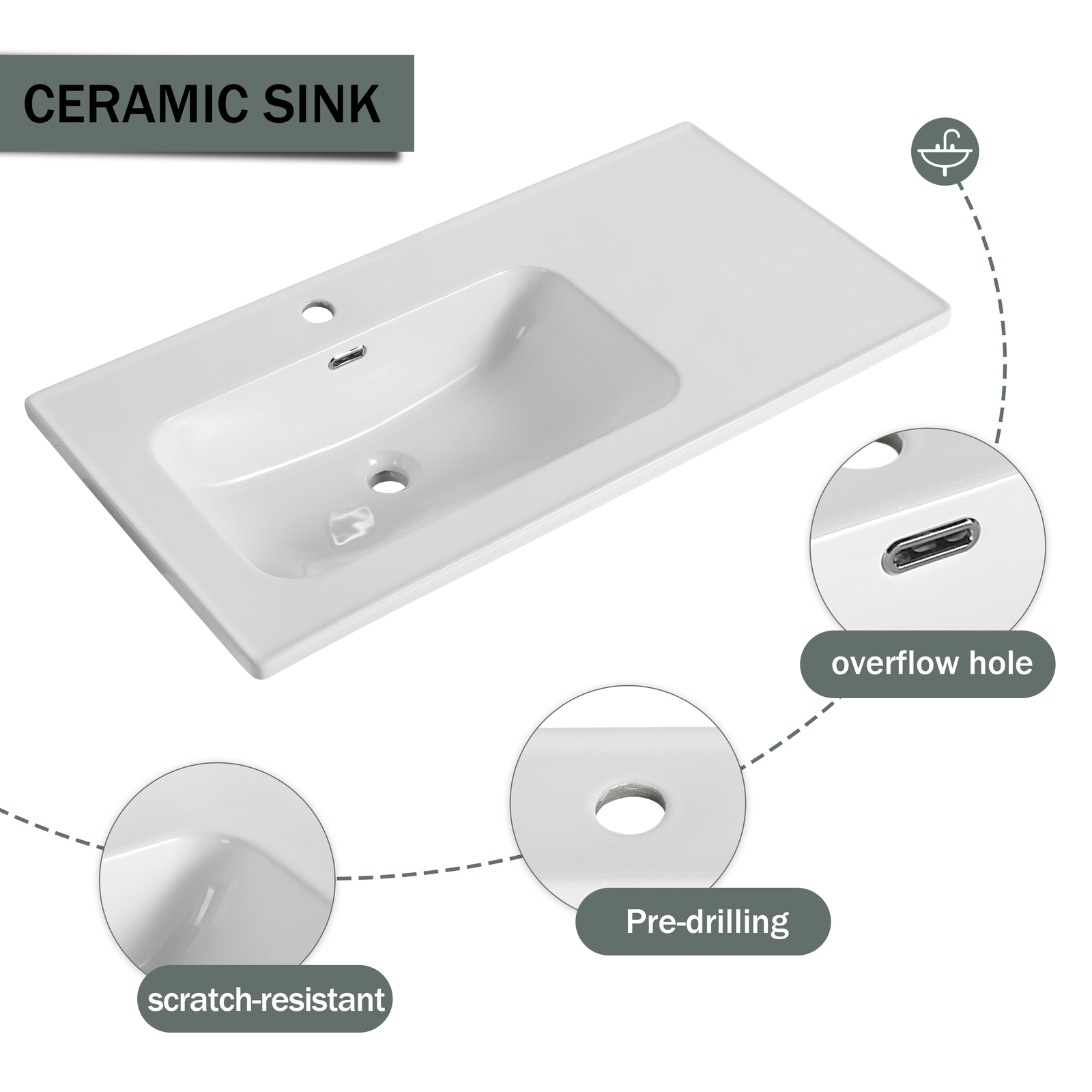 40 Inch Bathroom Vanity Wall Mounted Cabinet W/ Undermount Ceramic Sink White US