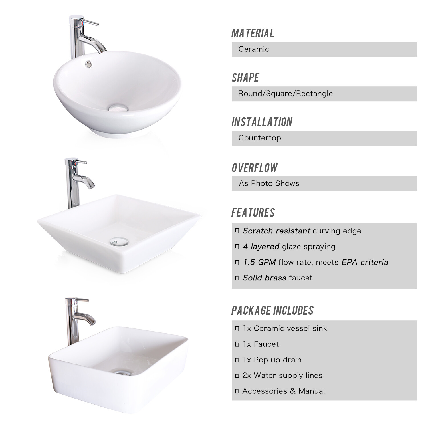 24″ Bathroom Vanity Cabinet Combo Organizer Top Vessel Sink W/ Faucet Drain Hose