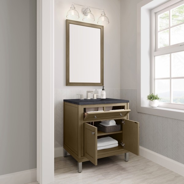 30″ James Martin Chicago 503-V30-WLW-3CSP Vanity Cabinet Charcoal Soapstone Top