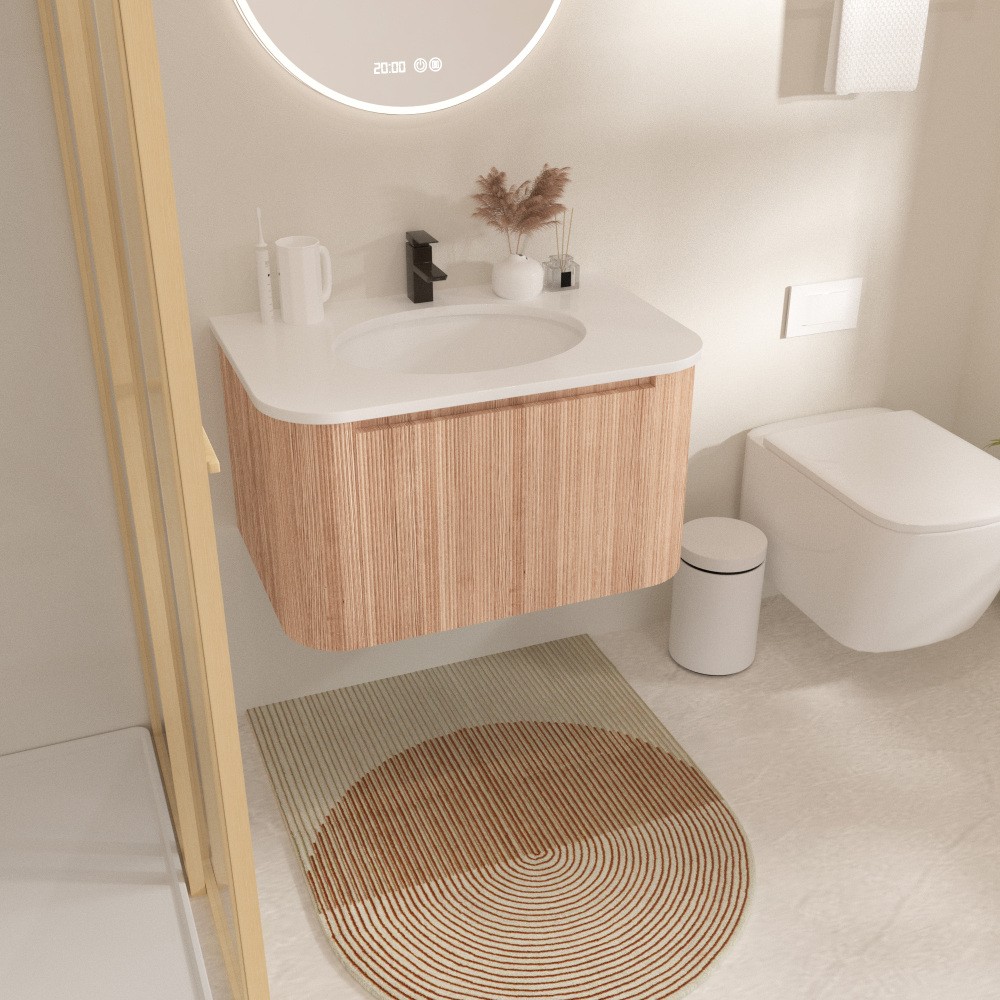 24 Inch Wall Mounted Bathroom Vanity with Sink Curved Design Wave Texture