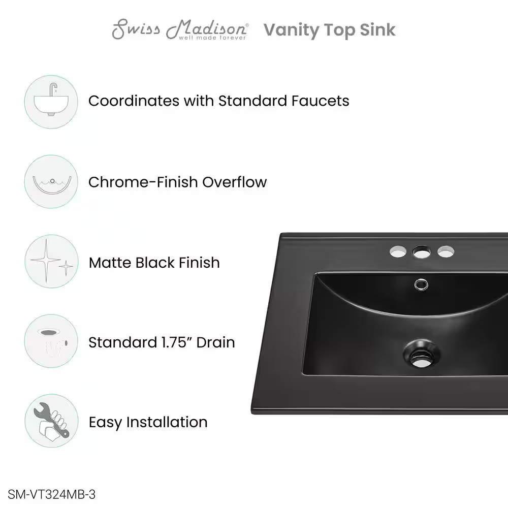24 In. W X 18.5 In. D Ceramic Vanity Top with 4 In. Centerset Faucet Holes in Ma