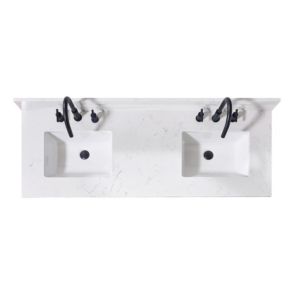 61. in Stone effects Vanity Top in Aosta White with Double White Sink