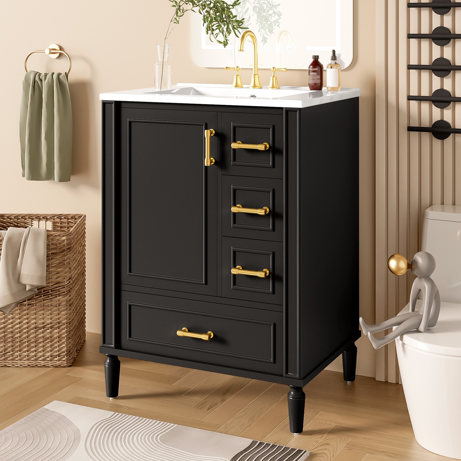 24″ Bathroom Vanity Set Floor Standing Bathroom Storage Cabinet w/Three Drawers