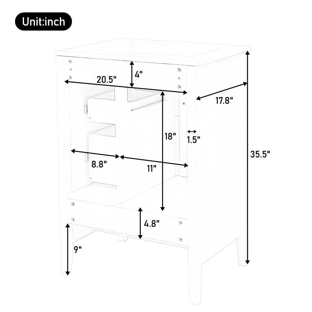 24 inch Bathroom Vanity with Sink, One Cabinet with Soft-closing Door