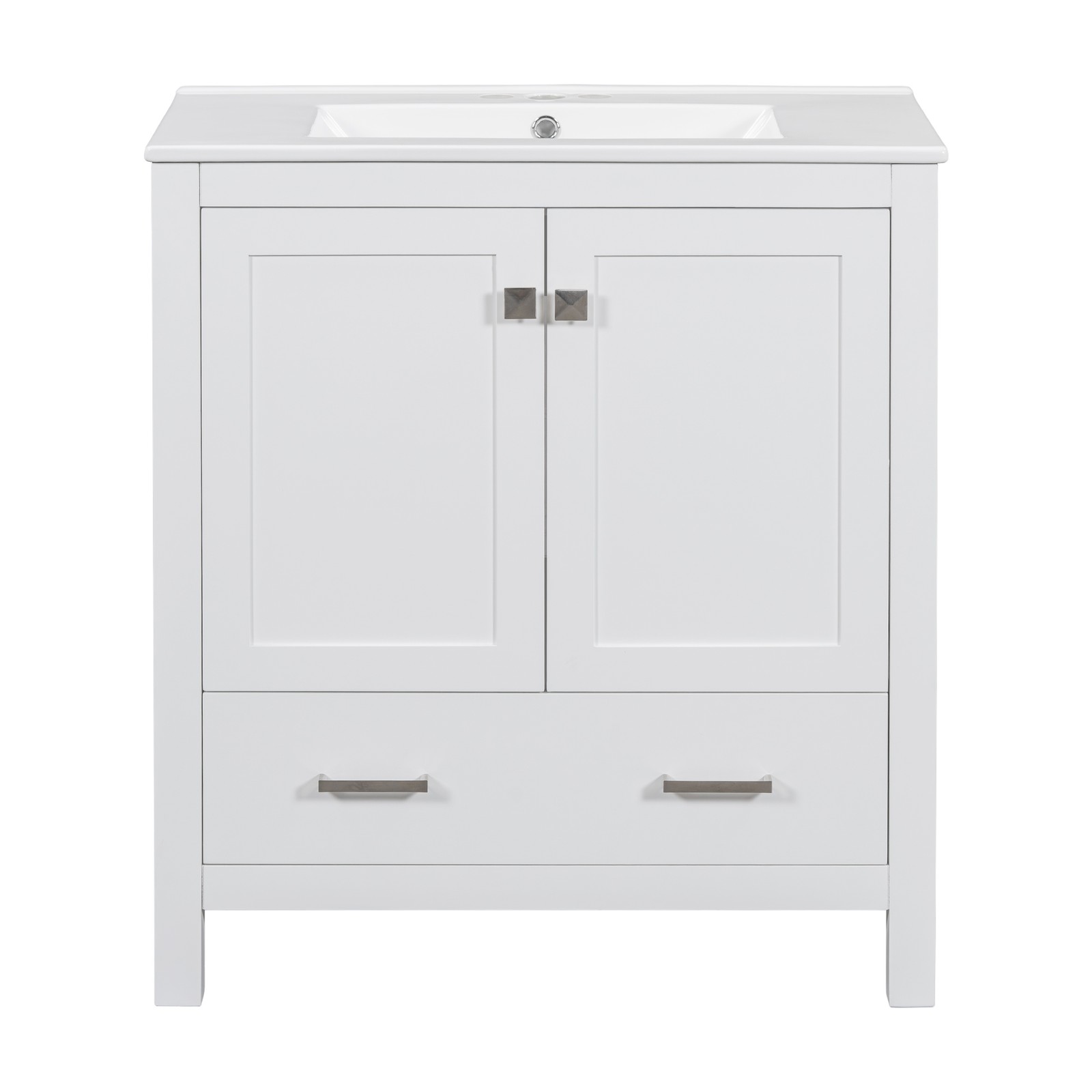 30″ White Bathroom Vanity with Single Sink & Soft Close Doors