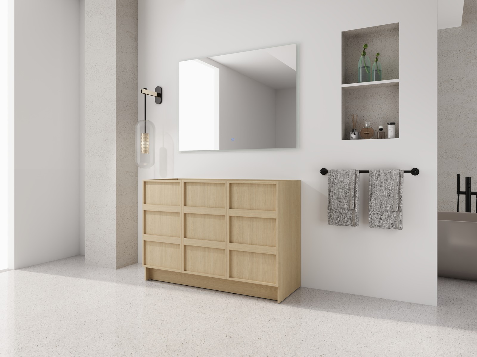 48 Inch Plywood Freestanding Bathroom Vanity Cabinet W/ 3 Doors Without Sink