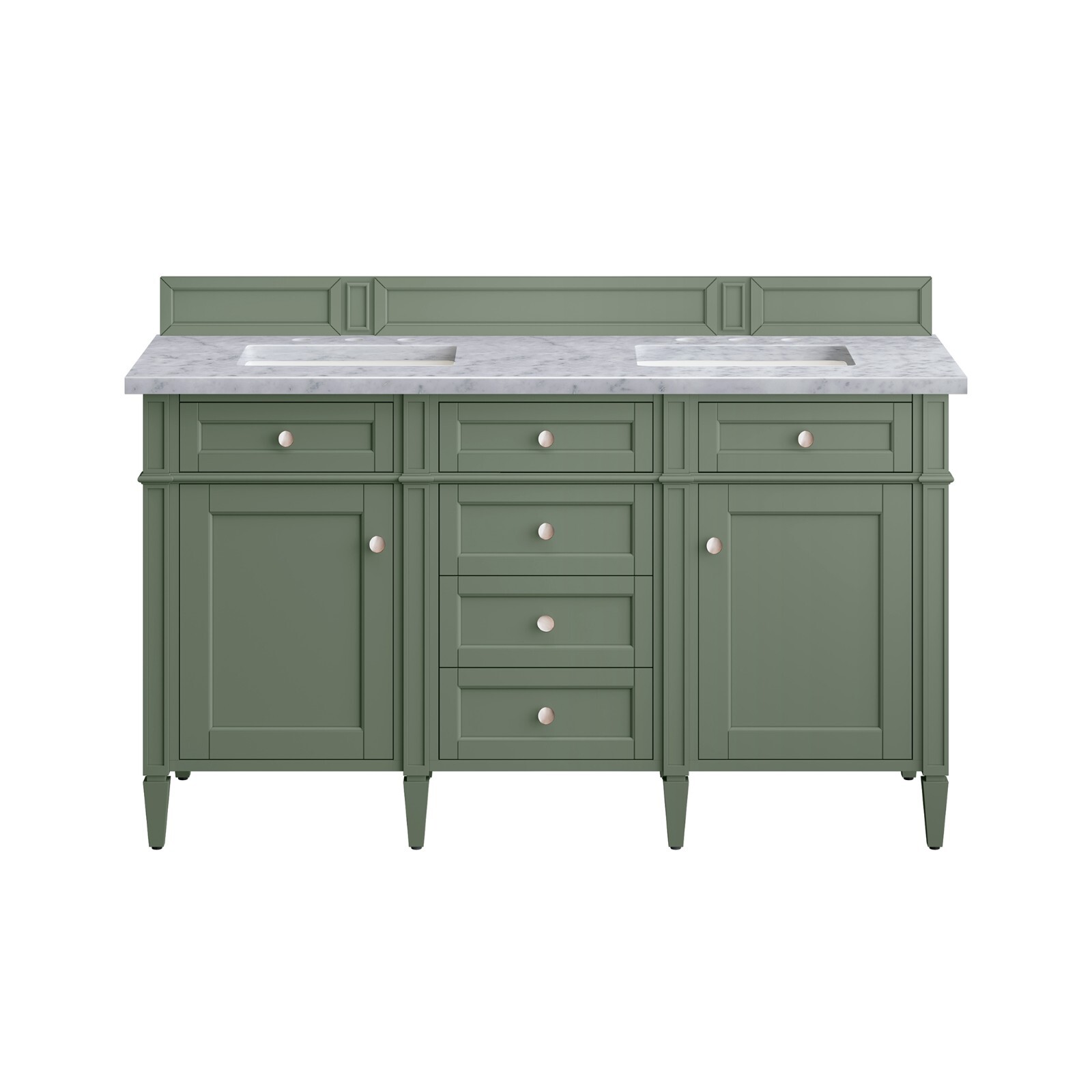 60″ James Martin Brittany Sage Green Double Bathroom Vanity + White Marble Top