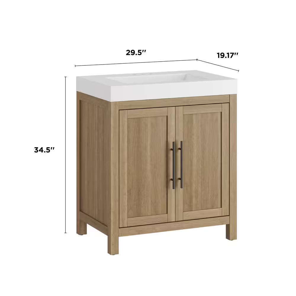 Cargrove 30 In. Single Sink Freestanding Oak Bath Vanity with White Resin Compos