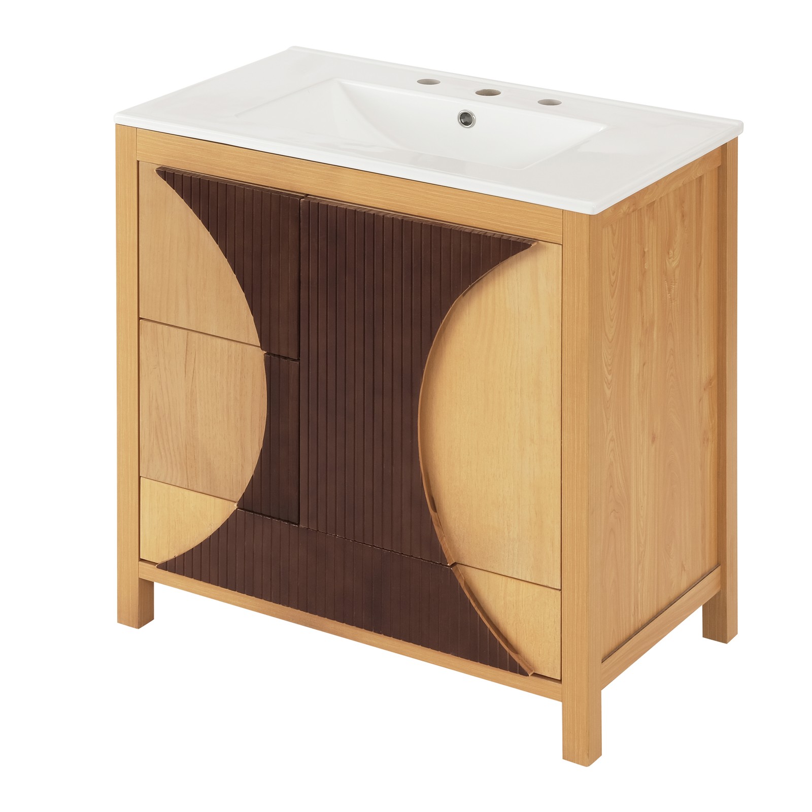 30″ Bathroom Vanity with Sink, Solid Wood & MDF, 3 Drawers, Soft-Close