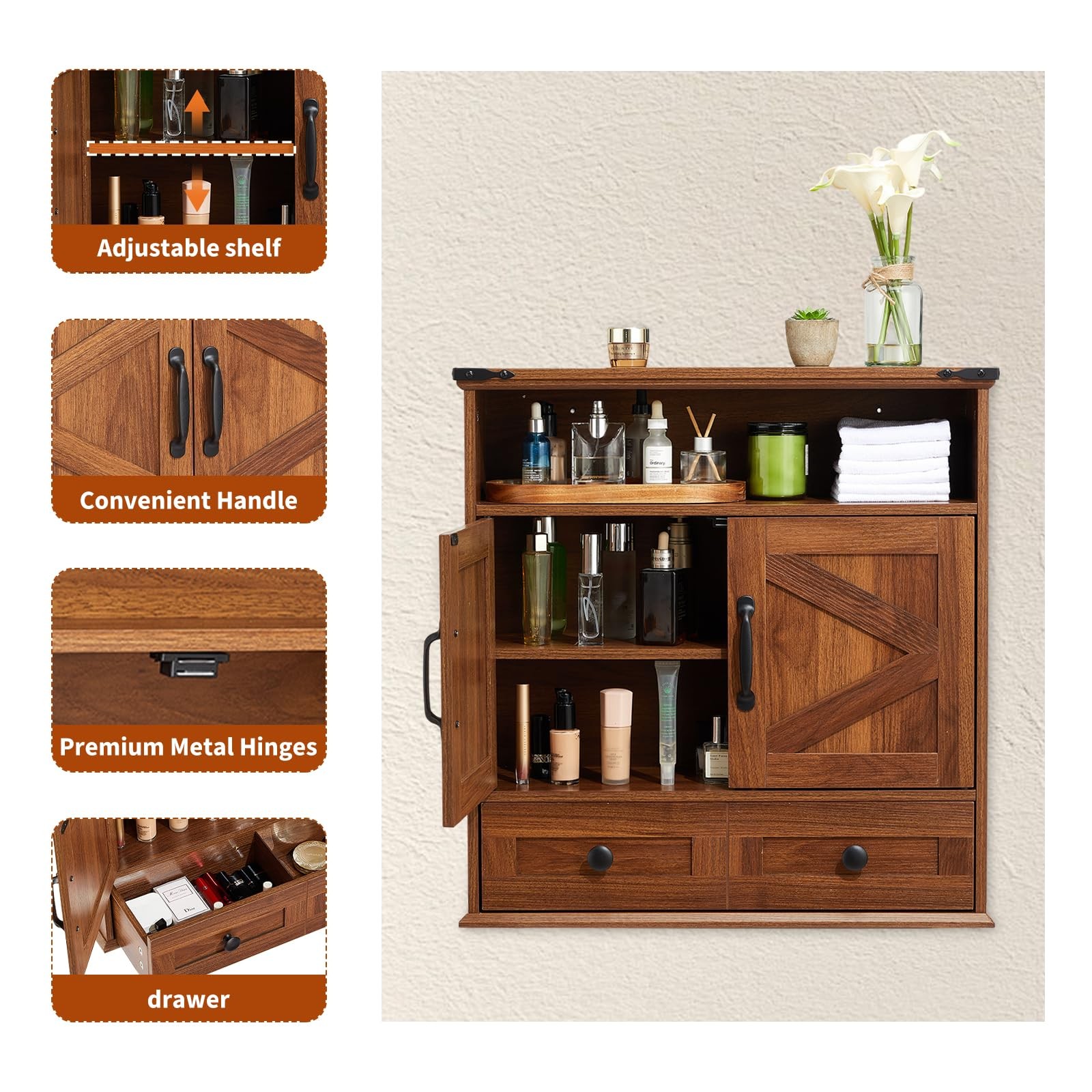 Over Toilet Medicine Cabinet Wall Mounted,2 Doors&Adjustable Shelve for Bathroom