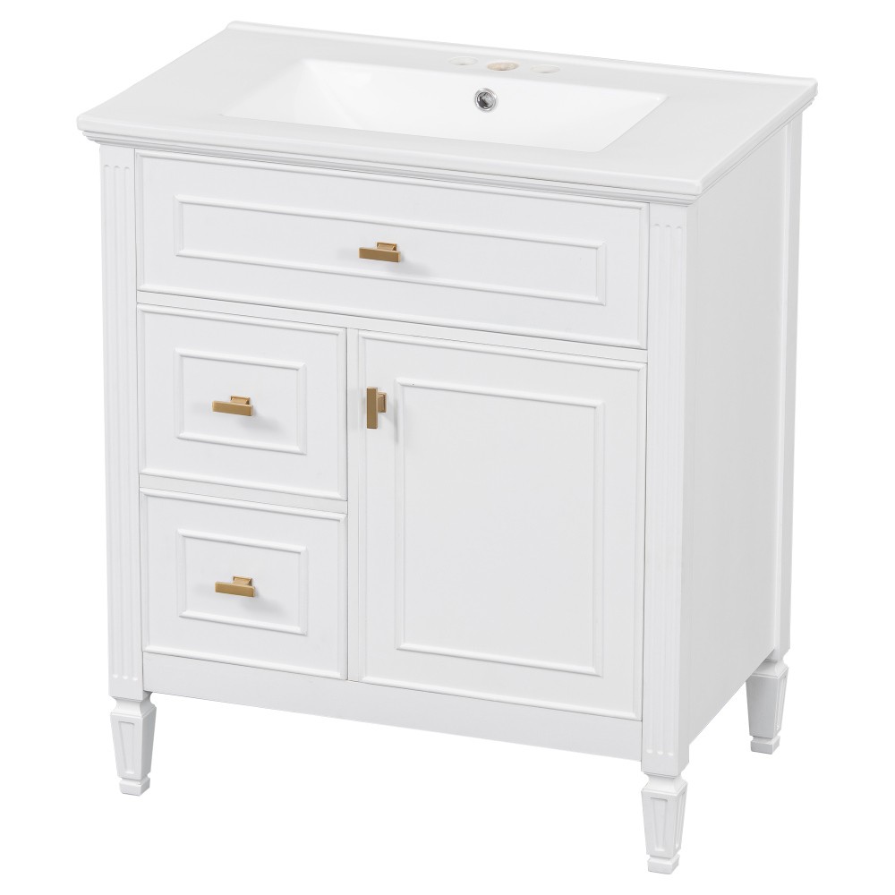 30 Inch Blue Gray Bathroom Vanity Solid Wood Frame MDF Pine Cabinet