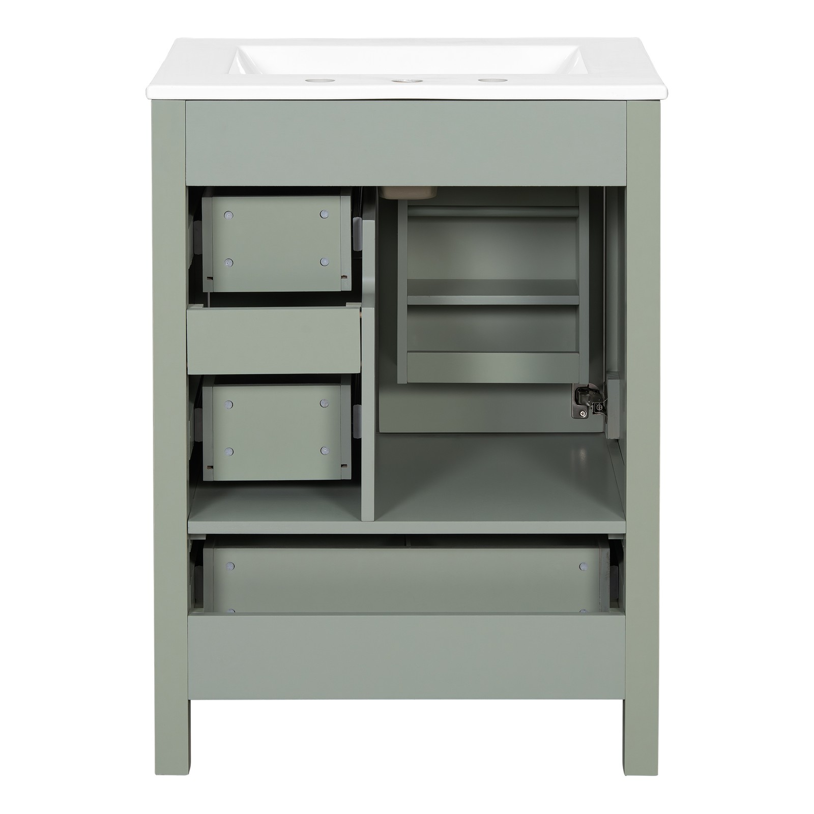 24″ Bathroom Vanity w/Ceramic Sink Modern Freestanding Vanity Cabinet w/3 Doors