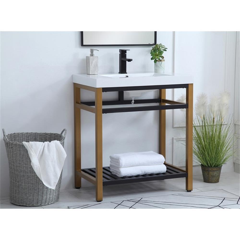 Elegant Decor Raya 30″ Single Resin Top Metal Bathroom Vanity in Gold and Black