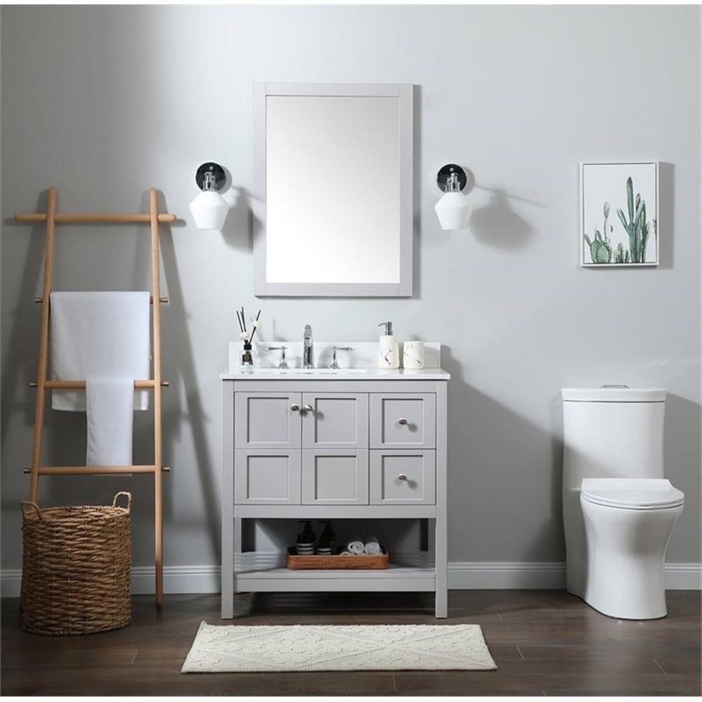 Elegant Decor Theo 32″ MDF Single Bathroom Vanity with Backsplash in Gray