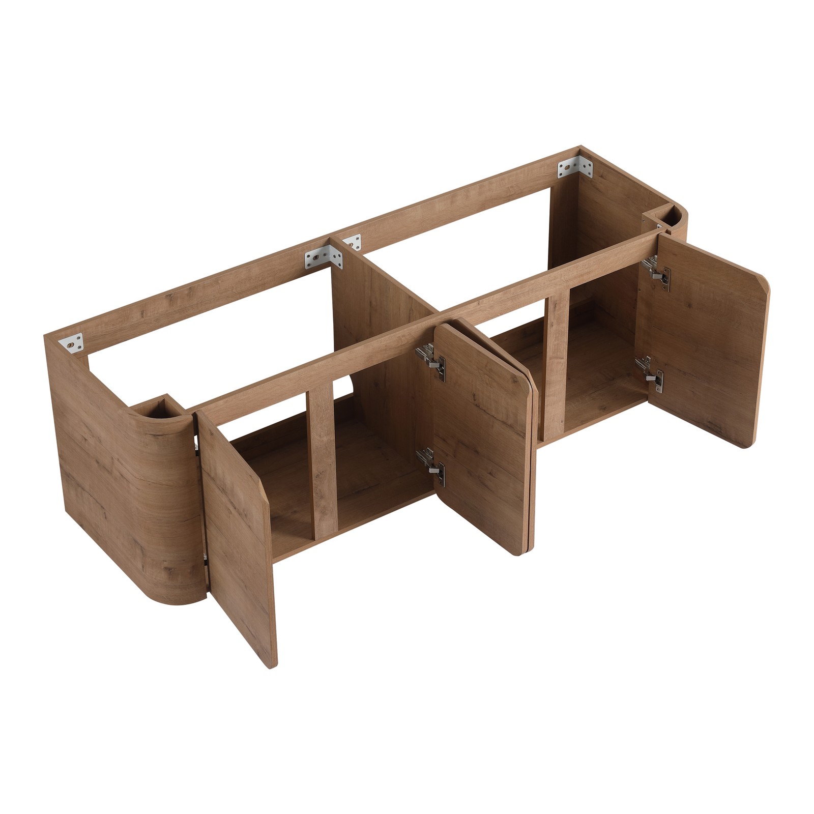 60in Plywood Wall-Mounted Bathroom Vanity with White Double Resin Sink 4 Doors