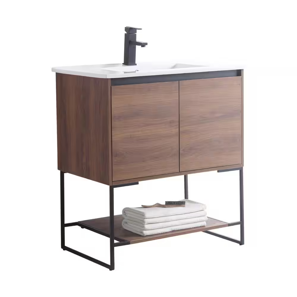 Urbania 30 In. W X 18.5 In. D X 33.5 In. H Bath Vanity in Walnut with Ceramic Va