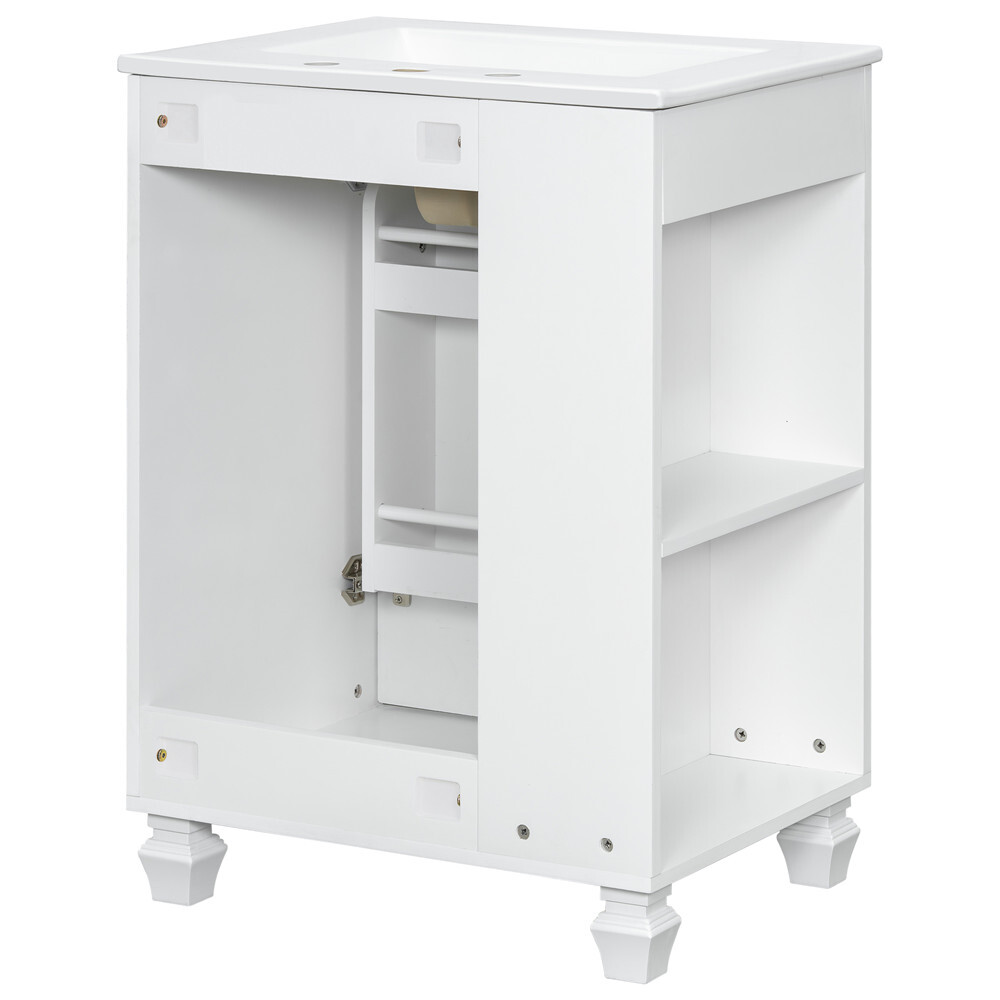 24″ Bathroom Vanity w/Ceramic Sink, Freestanding Bath Vanity Cabinet, Door Shelf