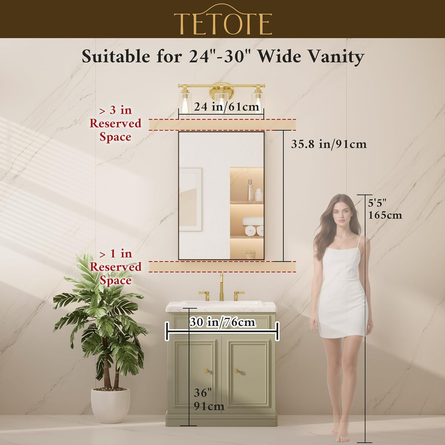 Brushed Nickel 24″x36″ Modern Farmhouse Bathroom Mirror with Tempered Glass