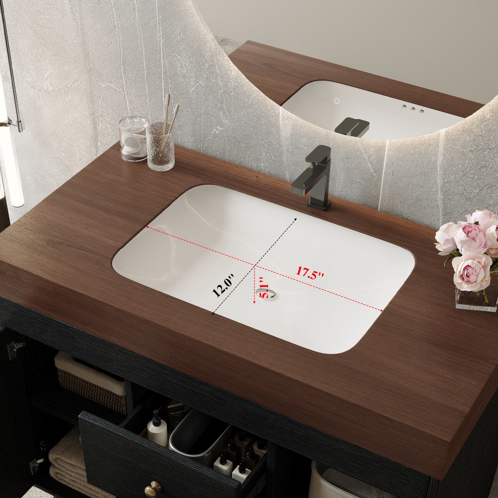 36″ Modern Bathroom Vanity w/ Sintered Stone Top, Ceramic Sink & Smart Storage