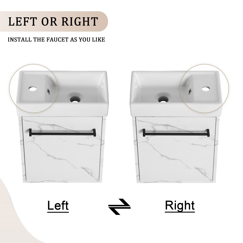 Floating Wall Mounted Bathroom Vanity W Ceramic Sink Soft Close Cabinet Door