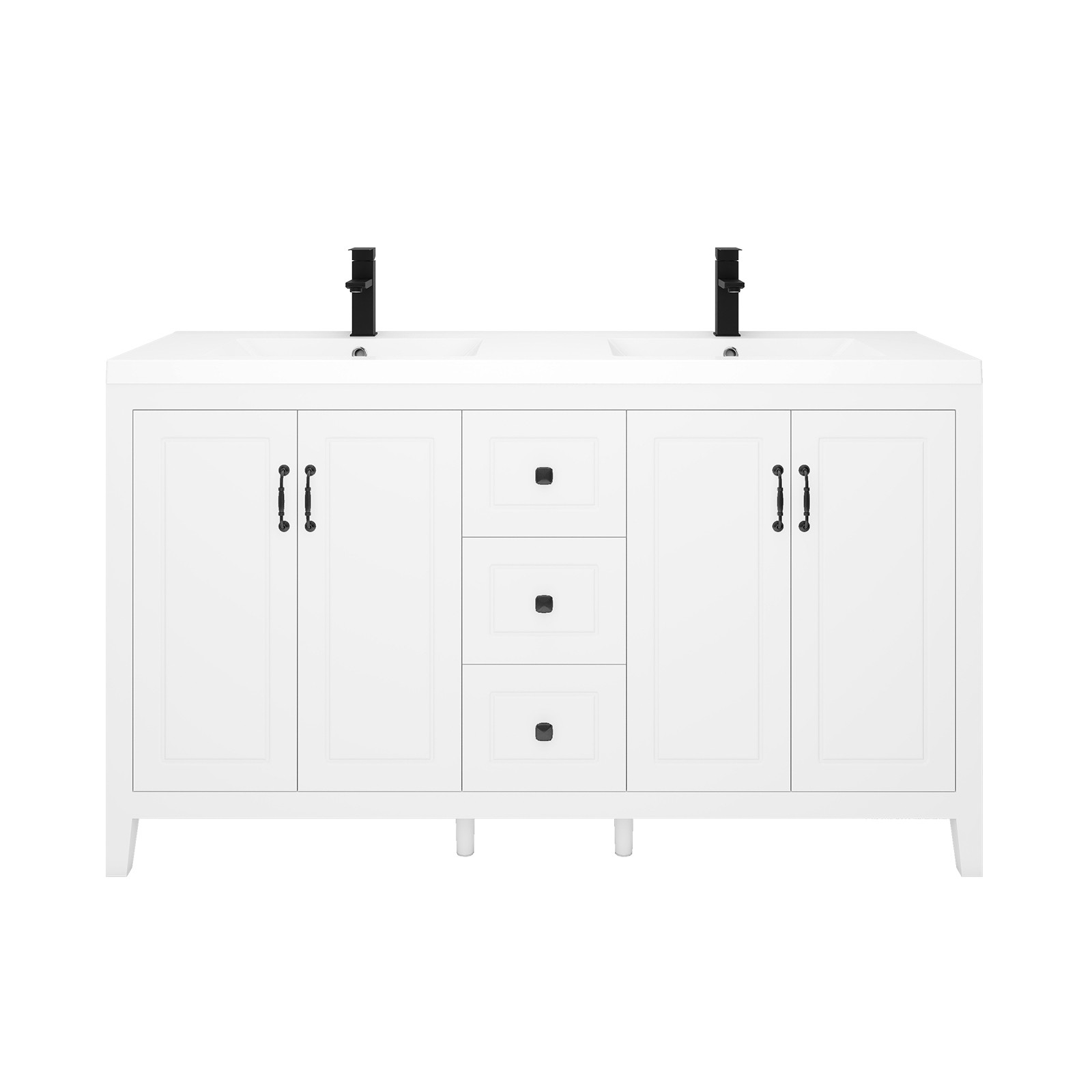 60″ Bathroom Vanity with Sink Soft-Close 4 Doors 3 Drawers Faucet Freestanding