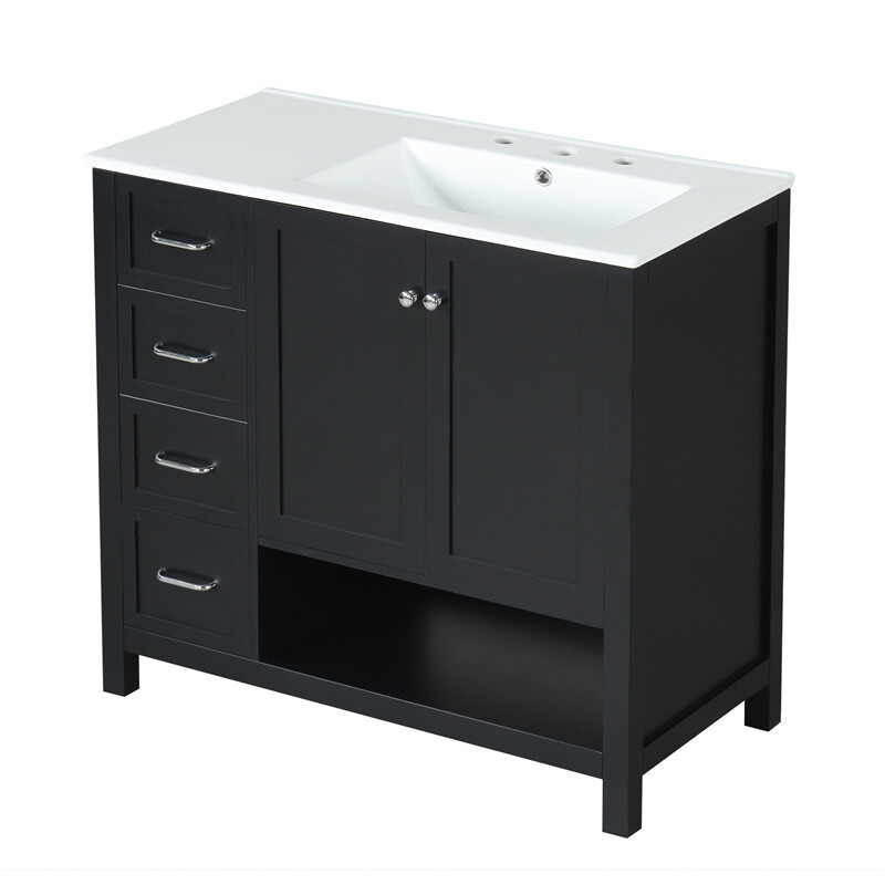 36″ Black Bathroom Vanity with Sink Top,Vanity Cabinet with 2 Doors & 2 Drawers