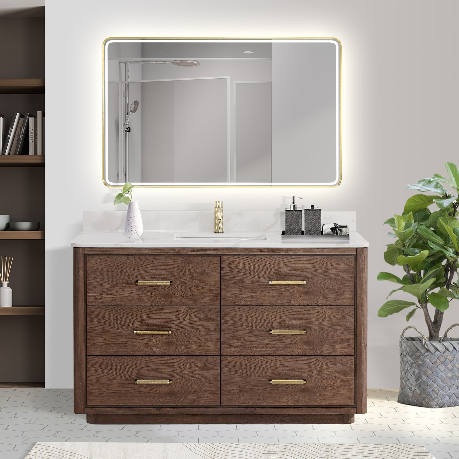 Miseno MV-706555 Porto 54″ – Aged Natural Oak / Fish Maw White