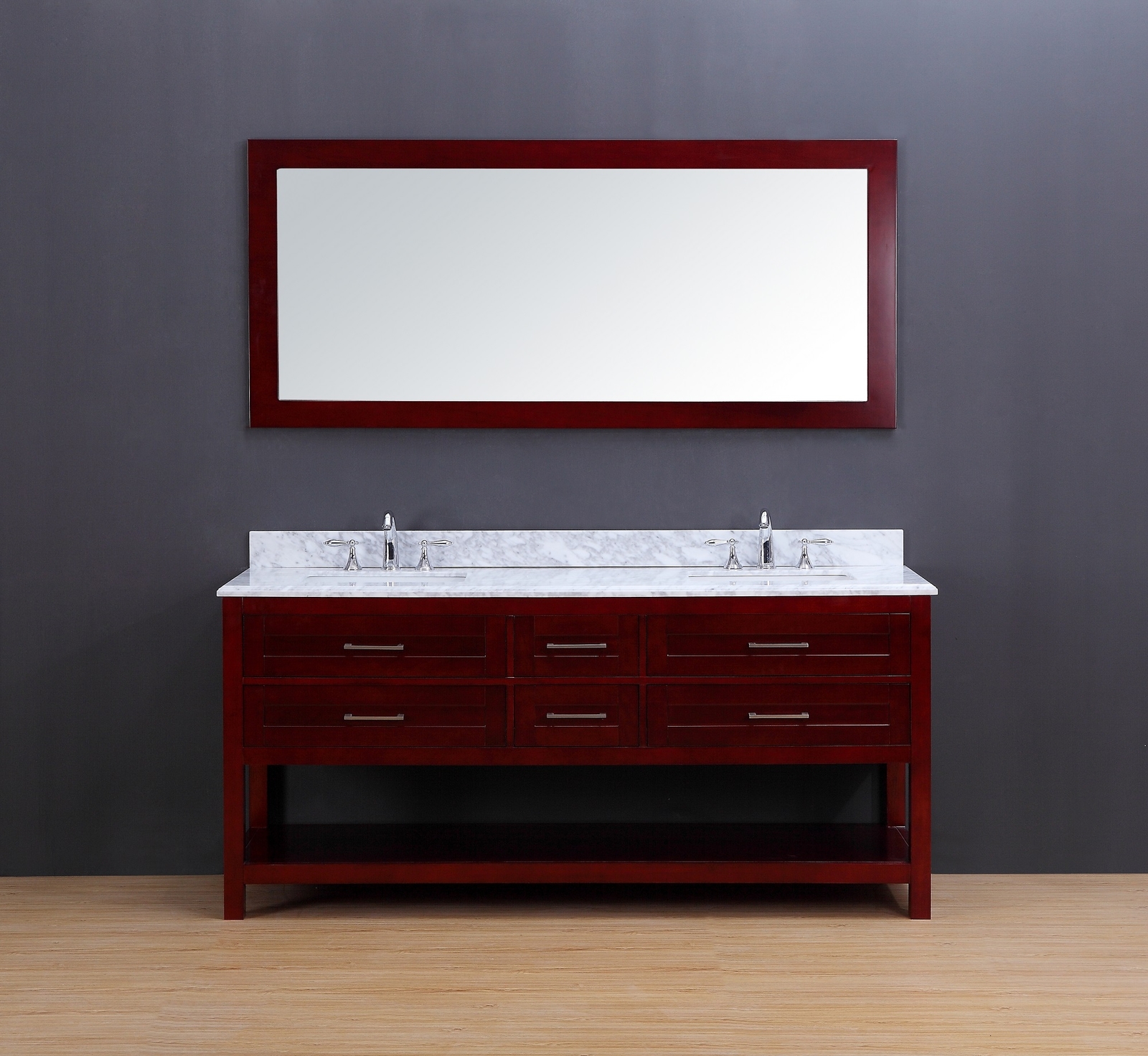 72″ Double Sink Bathroom Vanity Set White Carrera Marble Cherry Finish – Neva