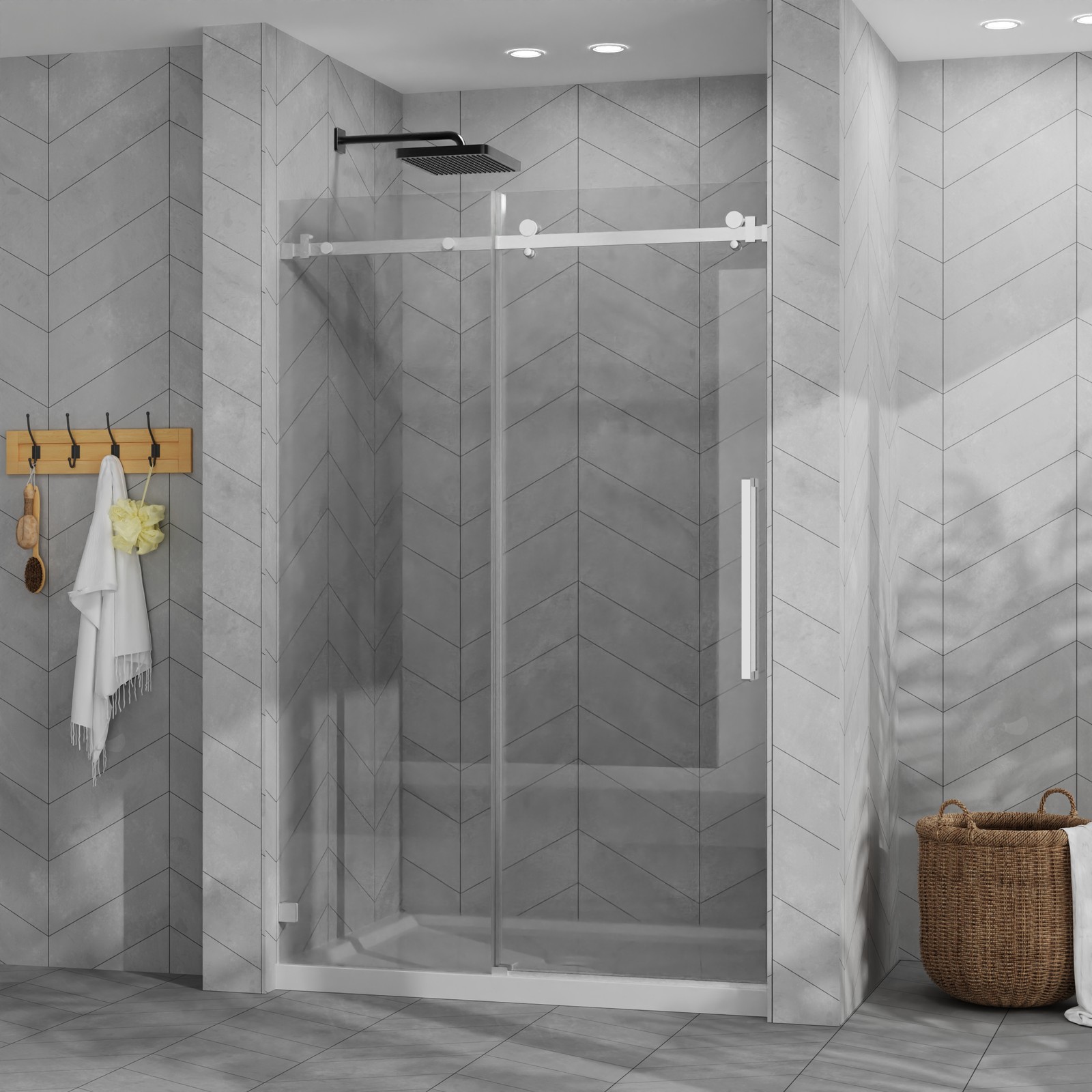 48″x72″ Frameless Sliding Shower Door Combo w/ 48″x32″ White Acrylic Shower Base