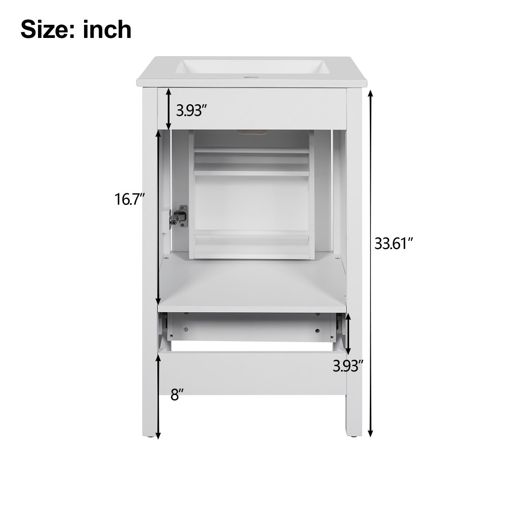 20″ Solid Wood Bath Vanity Ceramic Sink Soft Close Door Divider Drawer Storage