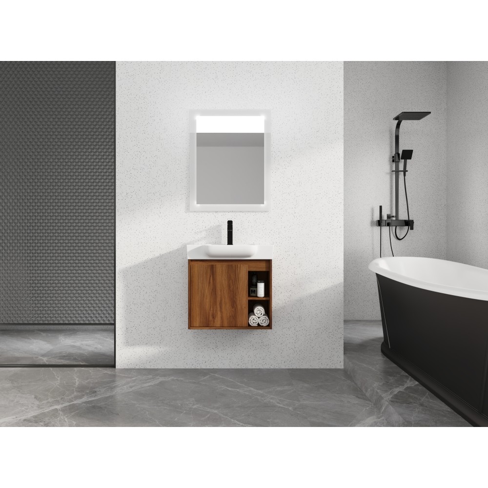 24” Wall-Mounted Bathroom Vanity with White Ceramic Sink & Soft-Close Door