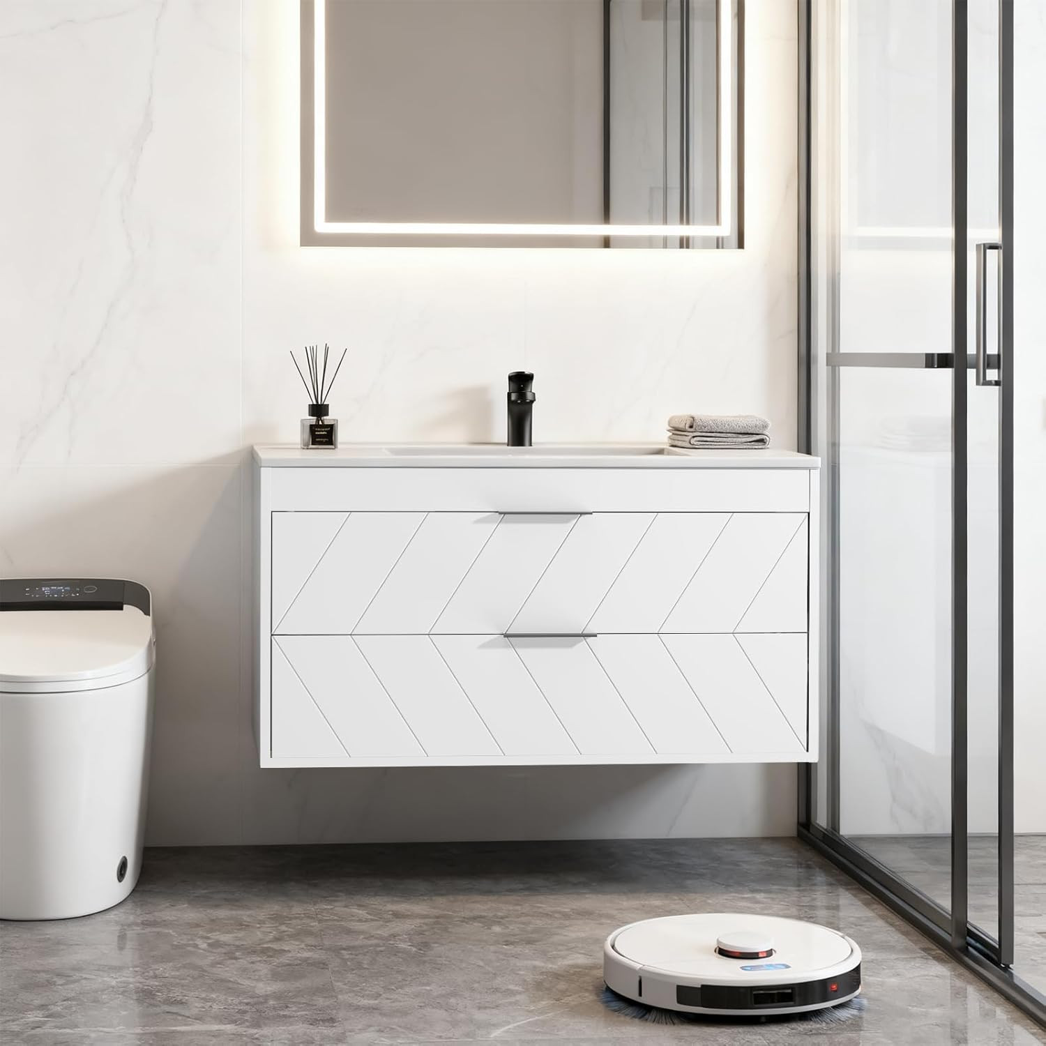 36 Inch Bathroom Vanity with Sink, Modern Floating Bathroom Vanity with Resin Si