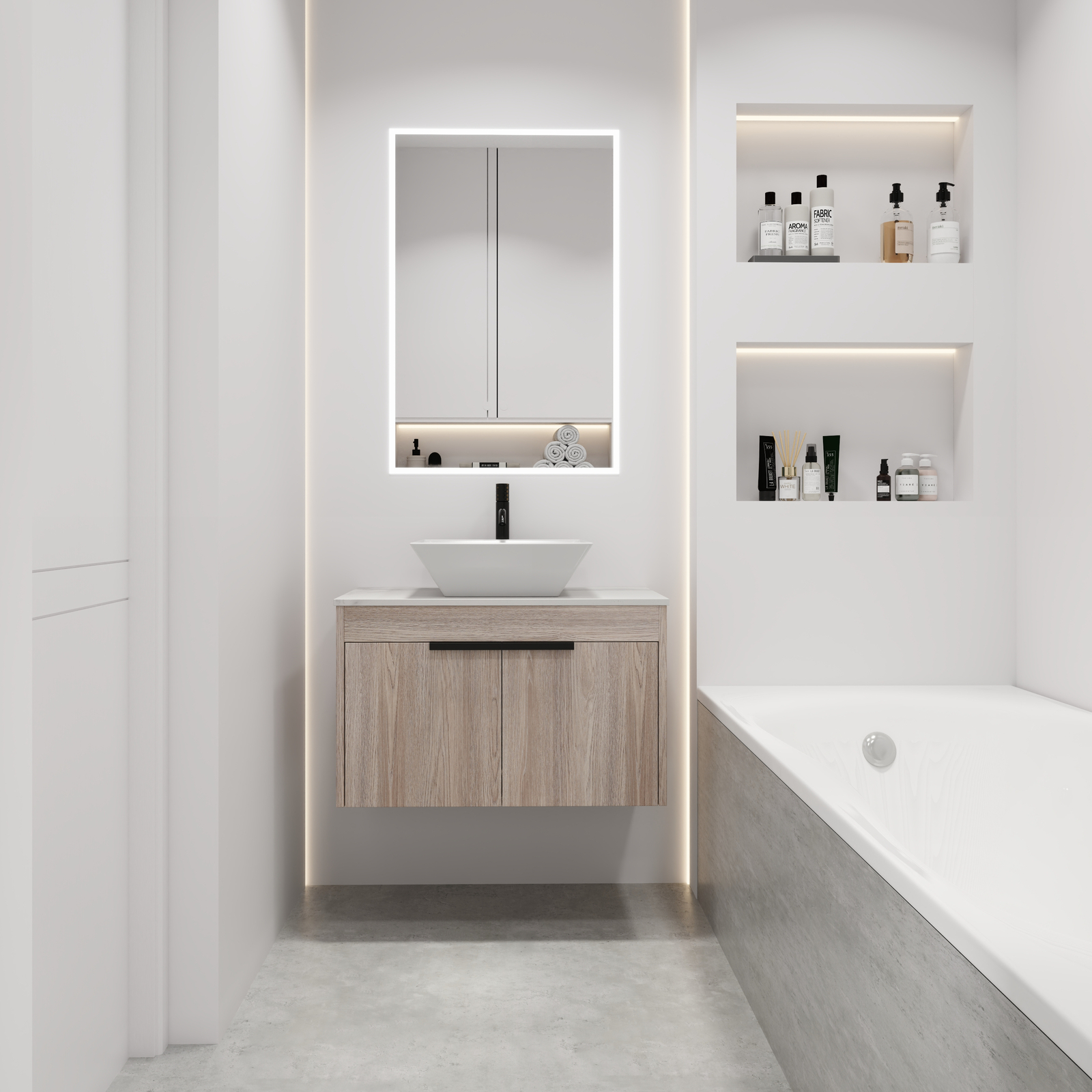 30″ Modern Floating Wall Mounted Bathroom Vanity Cabinet Ceramic Vessel Sink